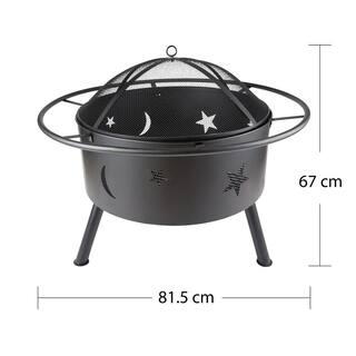 Afoxsos 32.08 in. W x 26.38 in. H Outdoor Powder Coated Iron Fire Pit with Barbecue Rack Cooking Grate and Fire Poker Round HDMX827