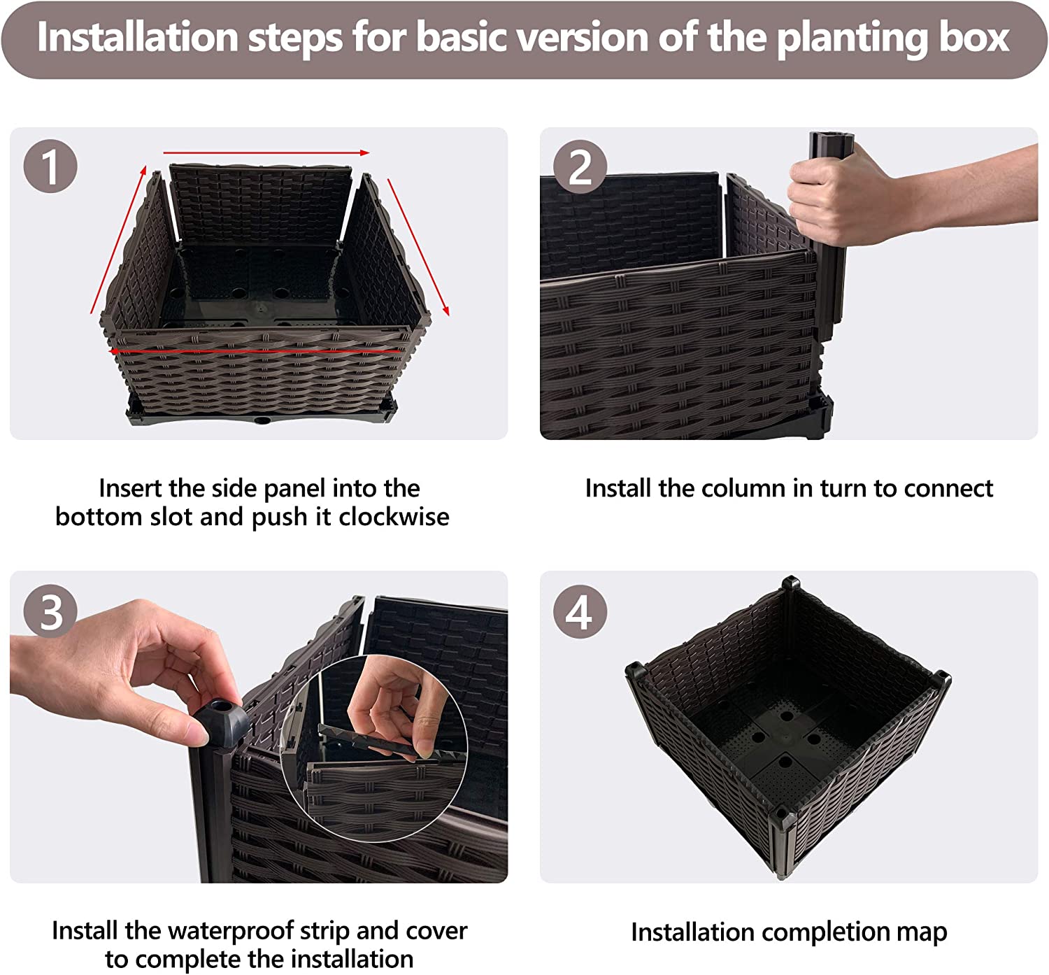 Raised Garden Bed  Self Watering Planter Boxes  Lightweight Raised  Bed Weather Resistant Elevated Garden Kit   Raised Planter Box  4 Piece  Brown  Easy to Assemble