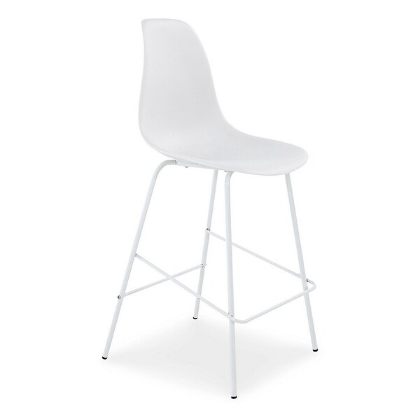 Mira 25 Inch Counter Height Stool， Set of 2， Bucket Seat， White Metal Frame