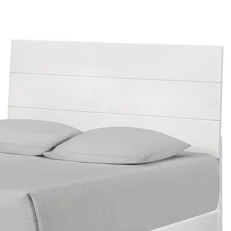 Wooden Queen Size Bed with Plank Style Headboard， White