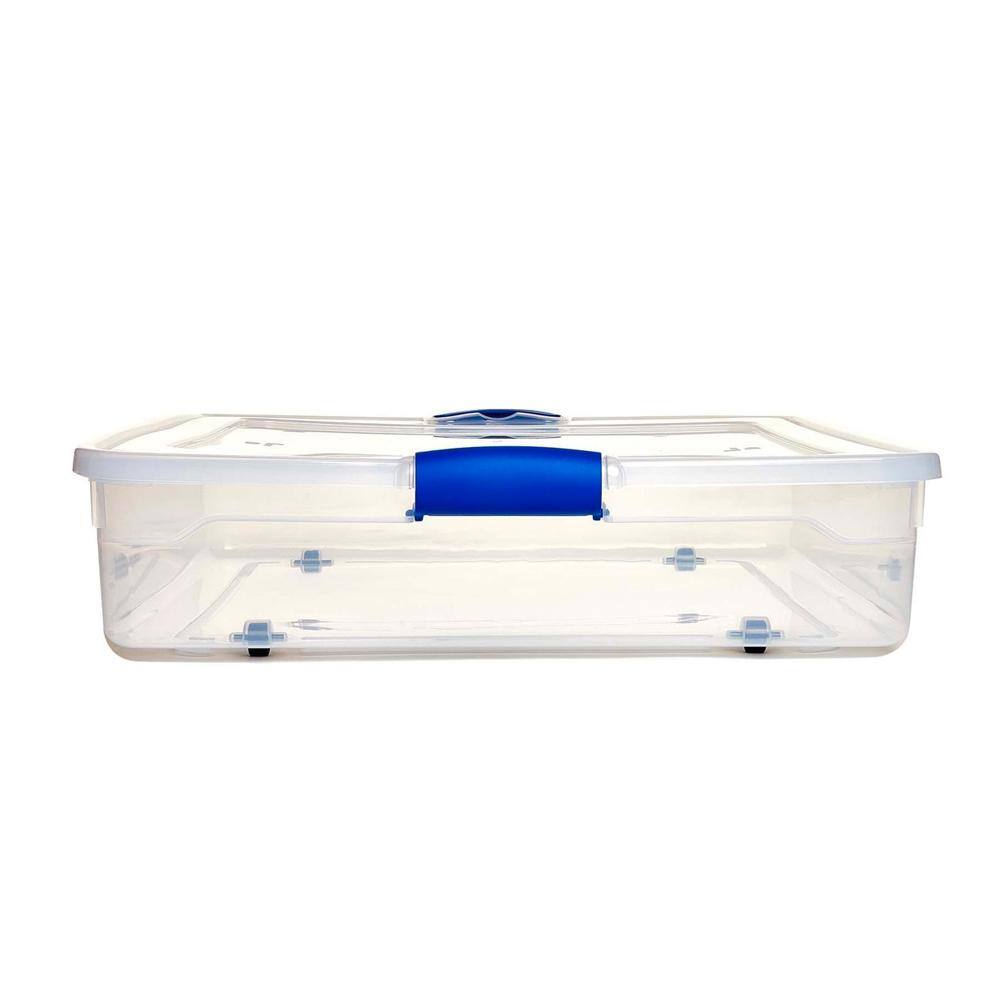 HOMZ Underbed 56 Qt. Secure Latching Clear Plastic Storage Tote Container (2-Pack) 3460CLRDC.02