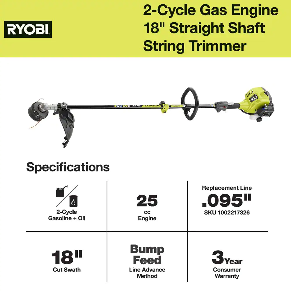 RYOBI RY253SS 25 cc 2-Stroke Attachment Capable Full Crank Straight Gas Shaft String Trimmer