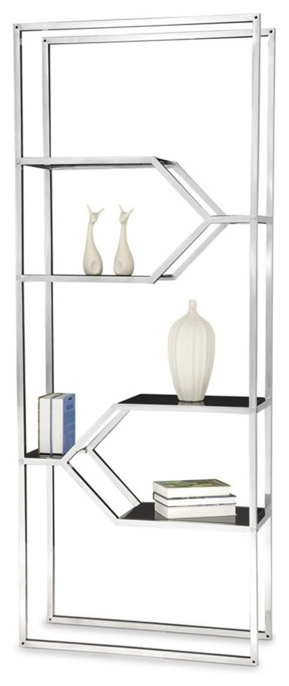 Haviland Bookshelf Black Tempered Glass Shelves Polished Stainless Steel Frame   Contemporary   Bookcases   by Zuri Furniture  Houzz