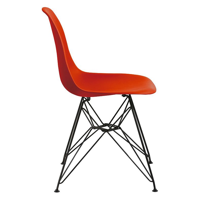 Deep Back Plastic Chair with Metal Eiffel Style Legs Set of 2， Orange and Black