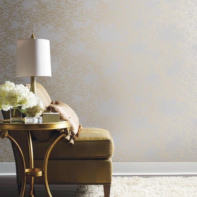 Eclipse Wallpaper in Grey and Gold from the Modern Metals Collection