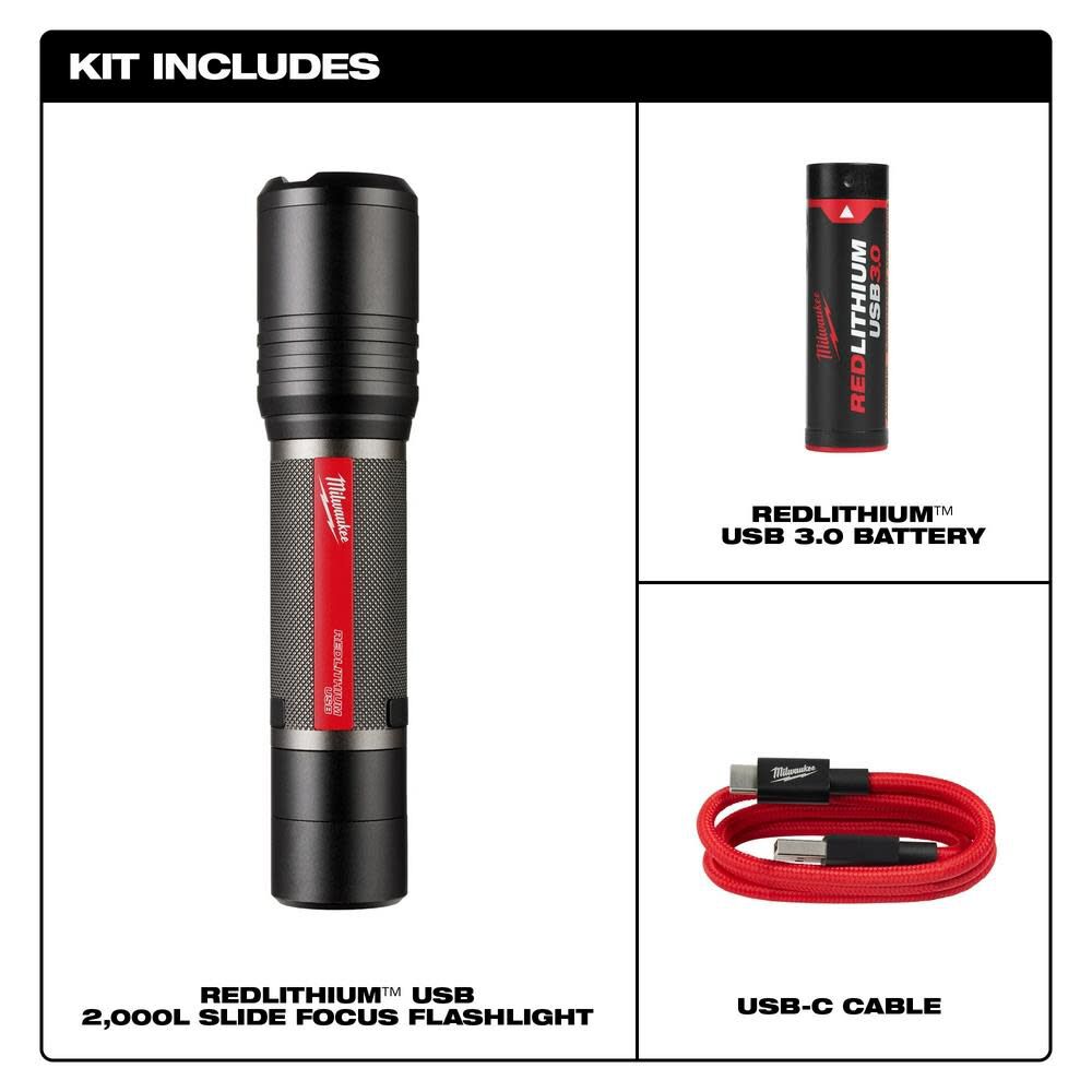 MW REDLITHIUM USB Flashlight Kit 2000 Lumen Slide Focus 2162-21 from MW