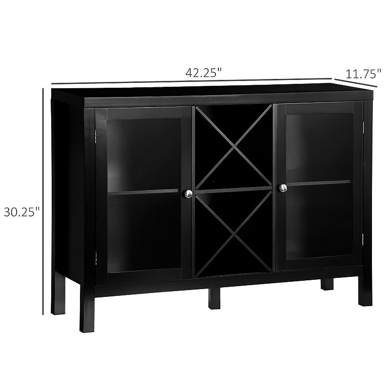 HOMCOM Modern Kitchen Sideboard， Buffet Table with Removable Wine Rack， Tempered Glass Door Cabinet and Adjustable Shelves for Living Room， Kitchen， Entryway， Black