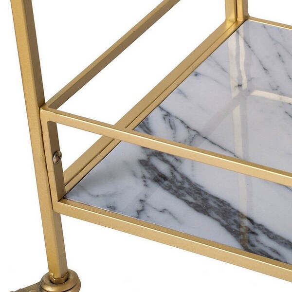 28 Inch Rolling Bar Cart， Modern， 2 Tier， Caster Wheels Glass Shelves， Gold - 32 H x 14 W x 28 L Inches