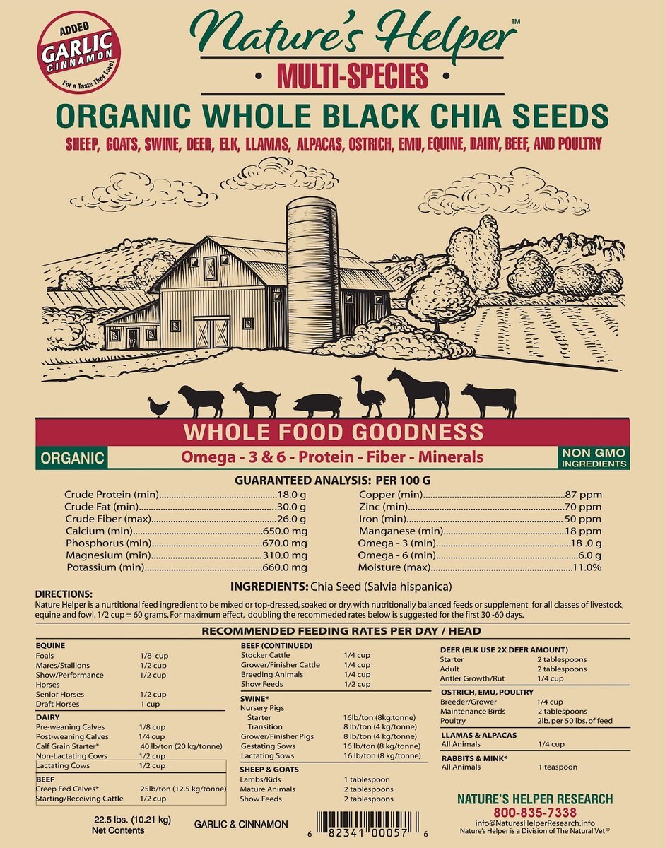 Nature's Helper Multi-Species Organic  Whole Black Chia Seeds with Cinnamon Flavor