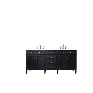 James Martin Vanities Brittany 72 in. W x 23.5 in. D x 34 in. H Bath Vanity in Black Onyx with Eternal Marfil Quartz Top 650-V72-BKO-3EMR