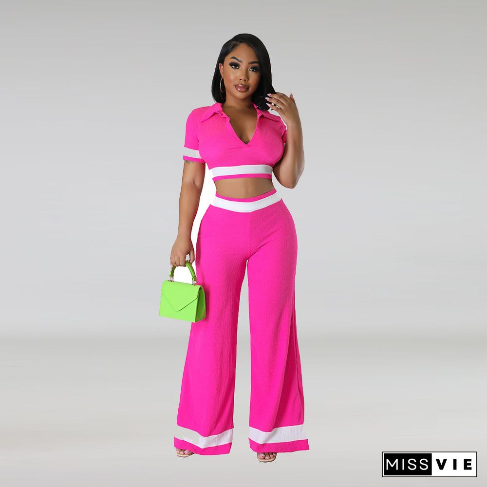 Polo Neck T Shirt Crop Tops Wide Leg Pants Outfits