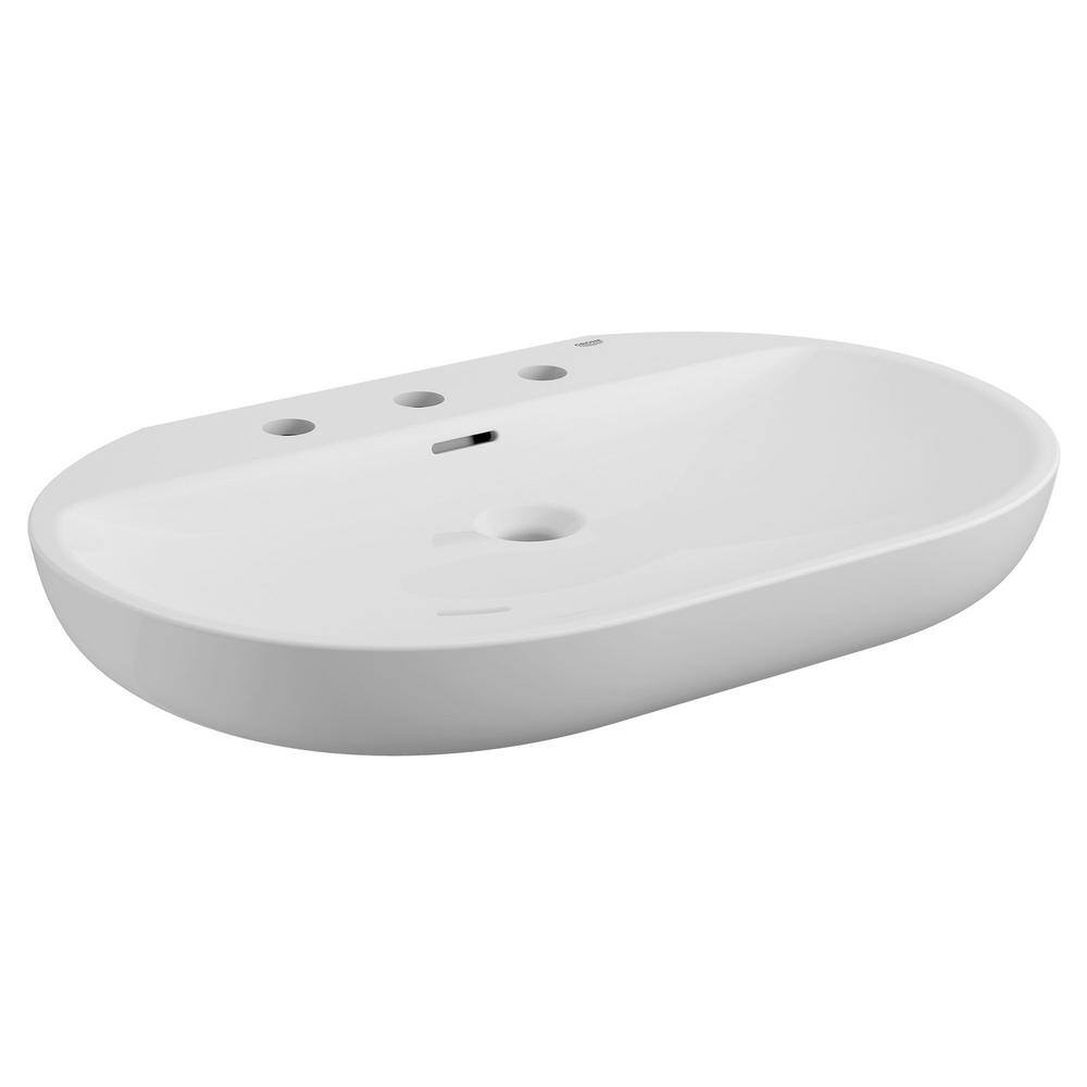 GROHE Essence Wall Mounted Fireclay 3-Hole Bathroom Sink in Alpine White 39668000