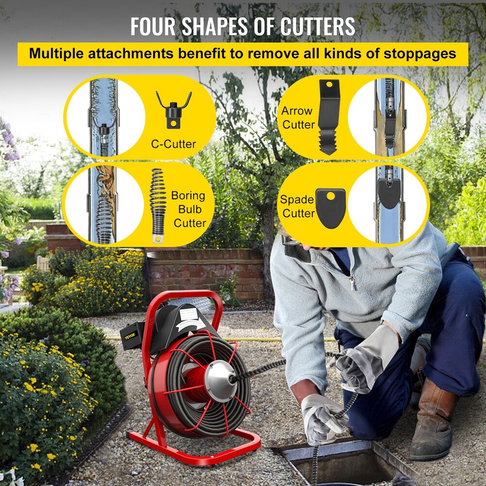 VEVOR Drain Cleaner Machine fit 1 Inch/25MM to 4 Inch/100MM Pipes Portable Electric Drain Auger with Cutters Glove