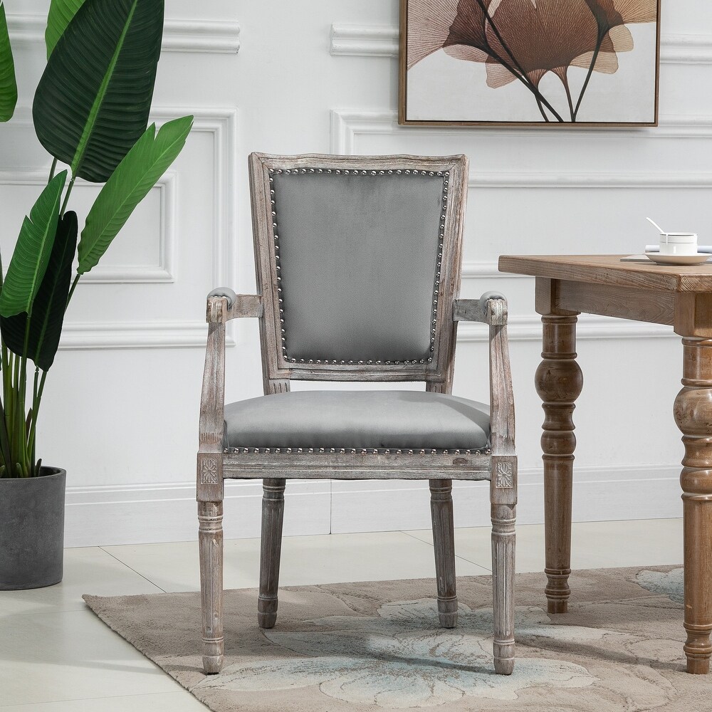 HOMCOM Vintage Dining Chair with High Back  Thick Sponge Padded Seat and Section Armrest with Wood Frame