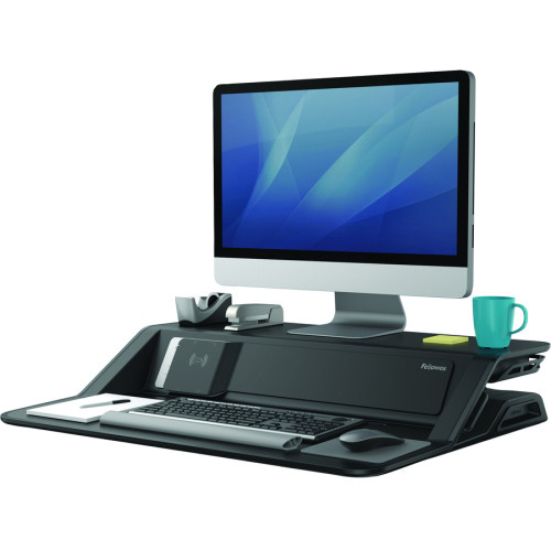 Fellowes Lotus DX Sit-Stand Workstation， 32.75w x 24.25d x 22.5h， Black (8080301)