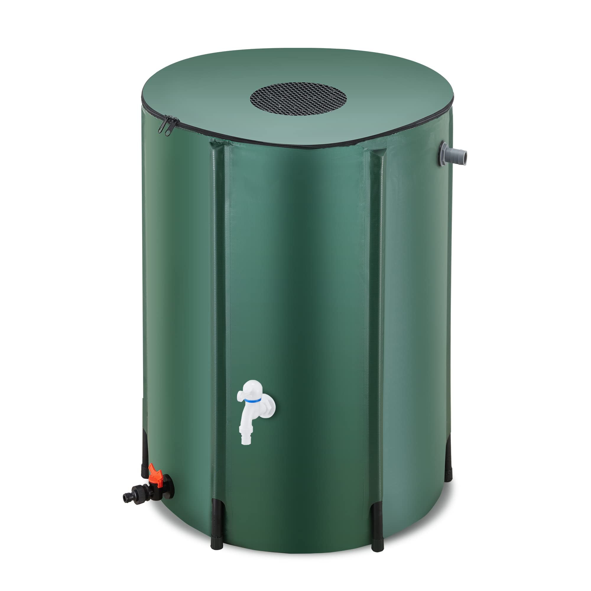 IOCOCEE 53 Gallon Collapsible Rain Barrel，Filtrable Portable Water Storage Tank，Garden Water Barrel with Drains and Taps(Green)