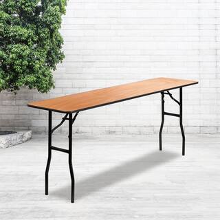 72 in. Natural Wood Tabletop Metal Frame Folding Table CGA-YT-8082-NA-HD