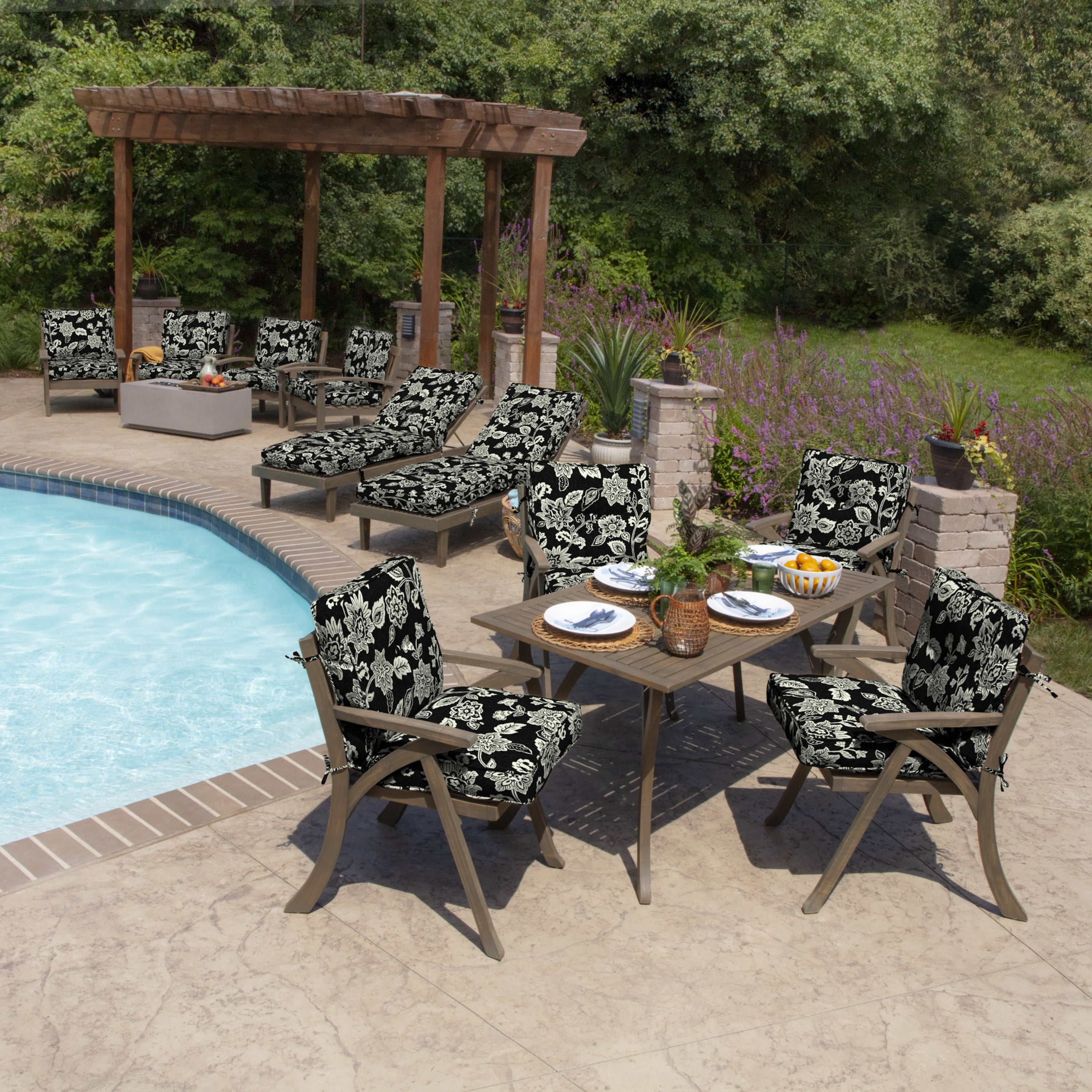 Arden Selections PolyFill Outdoor Chair Cushion 20 x 21， Ashland Black Jacobean