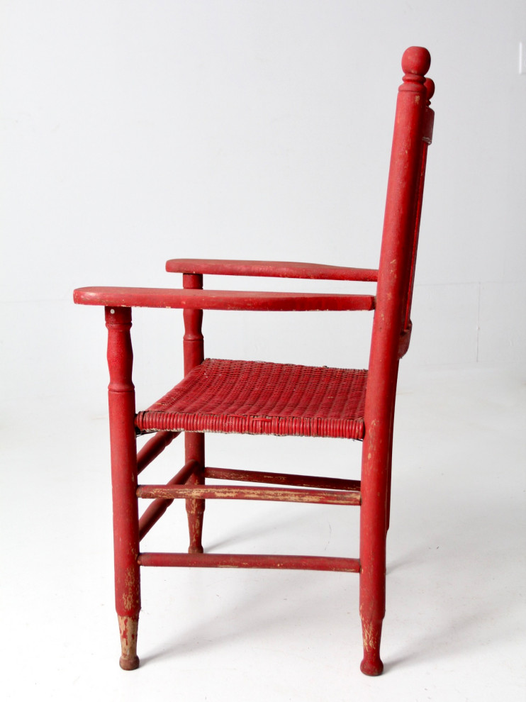 Consigned  Antique Red Wicker Seat Arm Chair   Farmhouse   Dining Chairs   by 86 Vintage  Houzz