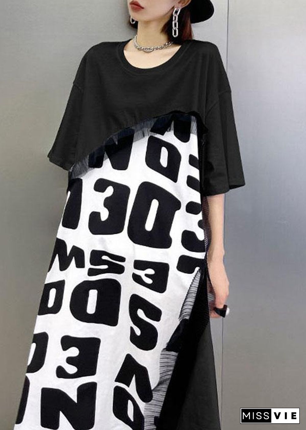 Bohemian Black Print asymmetrical design Graphic Short Sleeve Maxi Dresses