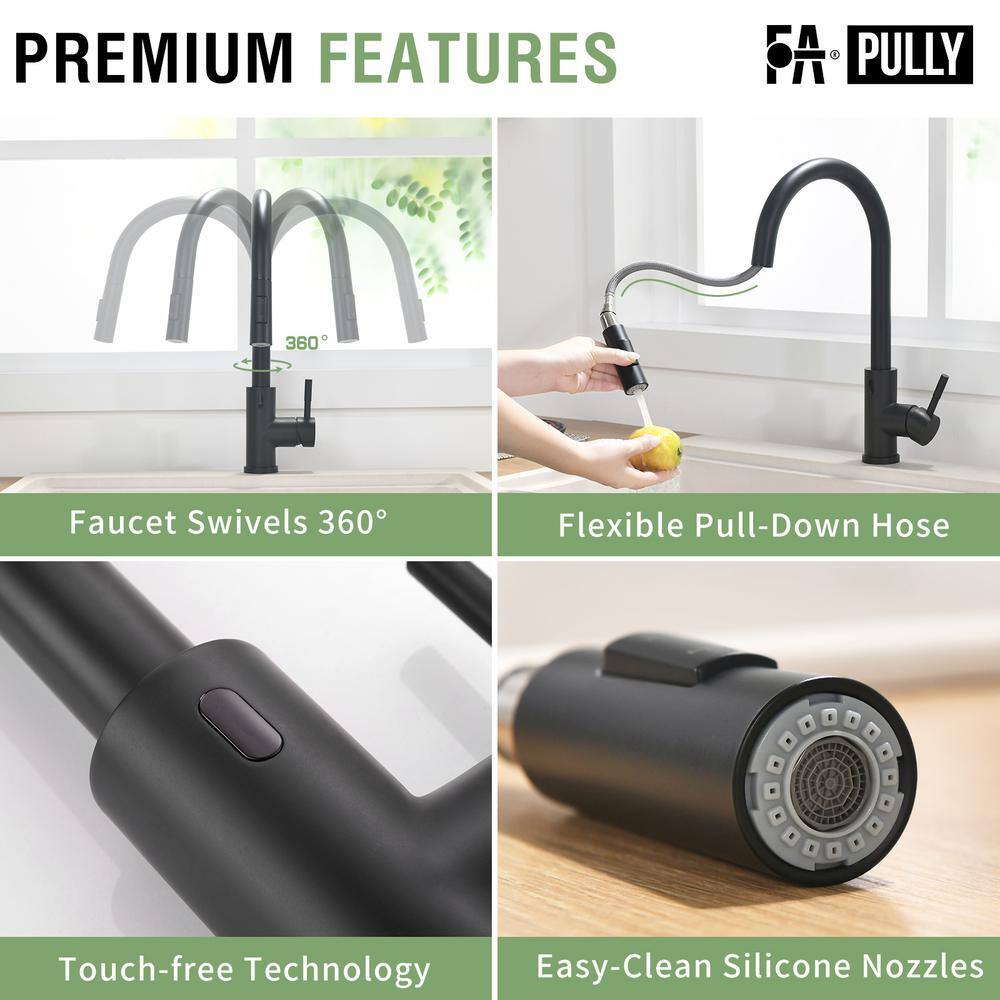 Fapully Single-Handle Pull-Down Sprayer Kitchen Faucet with Touchless Sensor in Matte Black FA-IS1017B