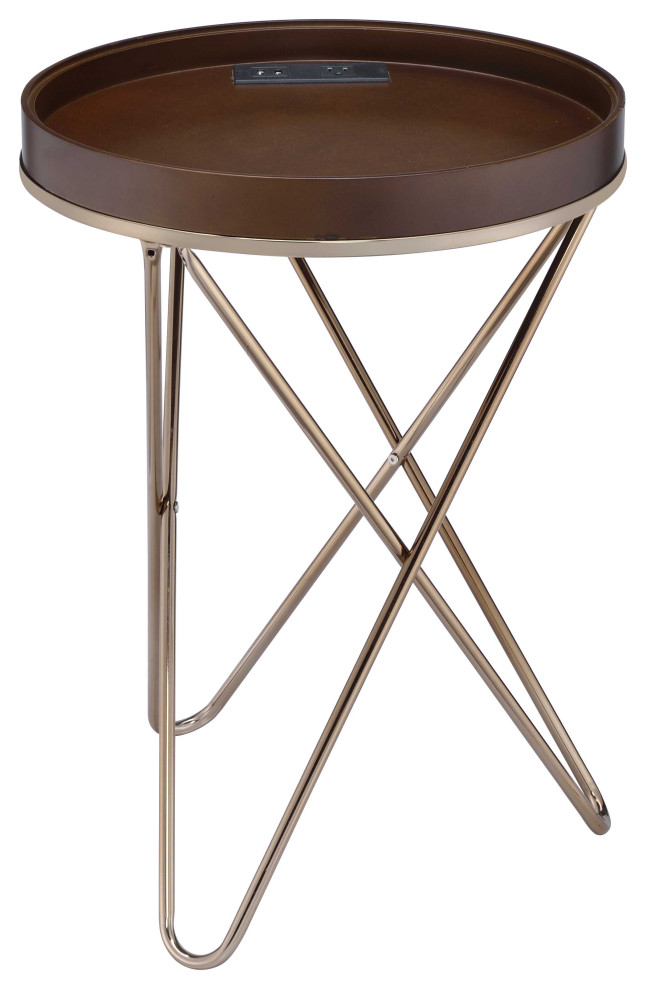 ACME Crary Side Table With USB Dock  Champagne   Midcentury   Side Tables And End Tables   by HedgeApple  Houzz