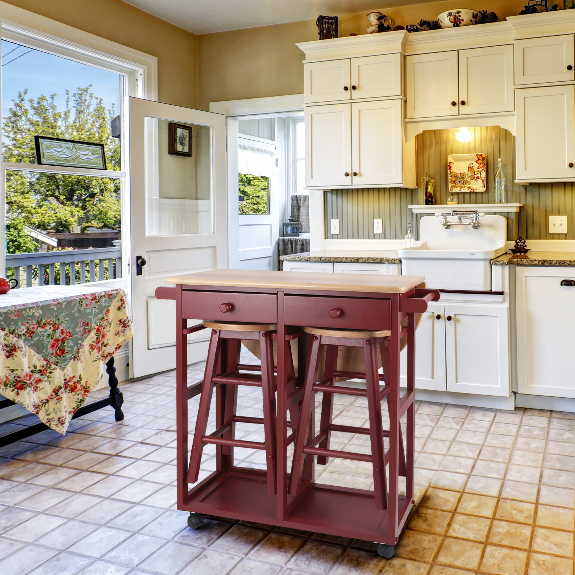 Casual Home Breakfast Cart with Drop-Leaf Table