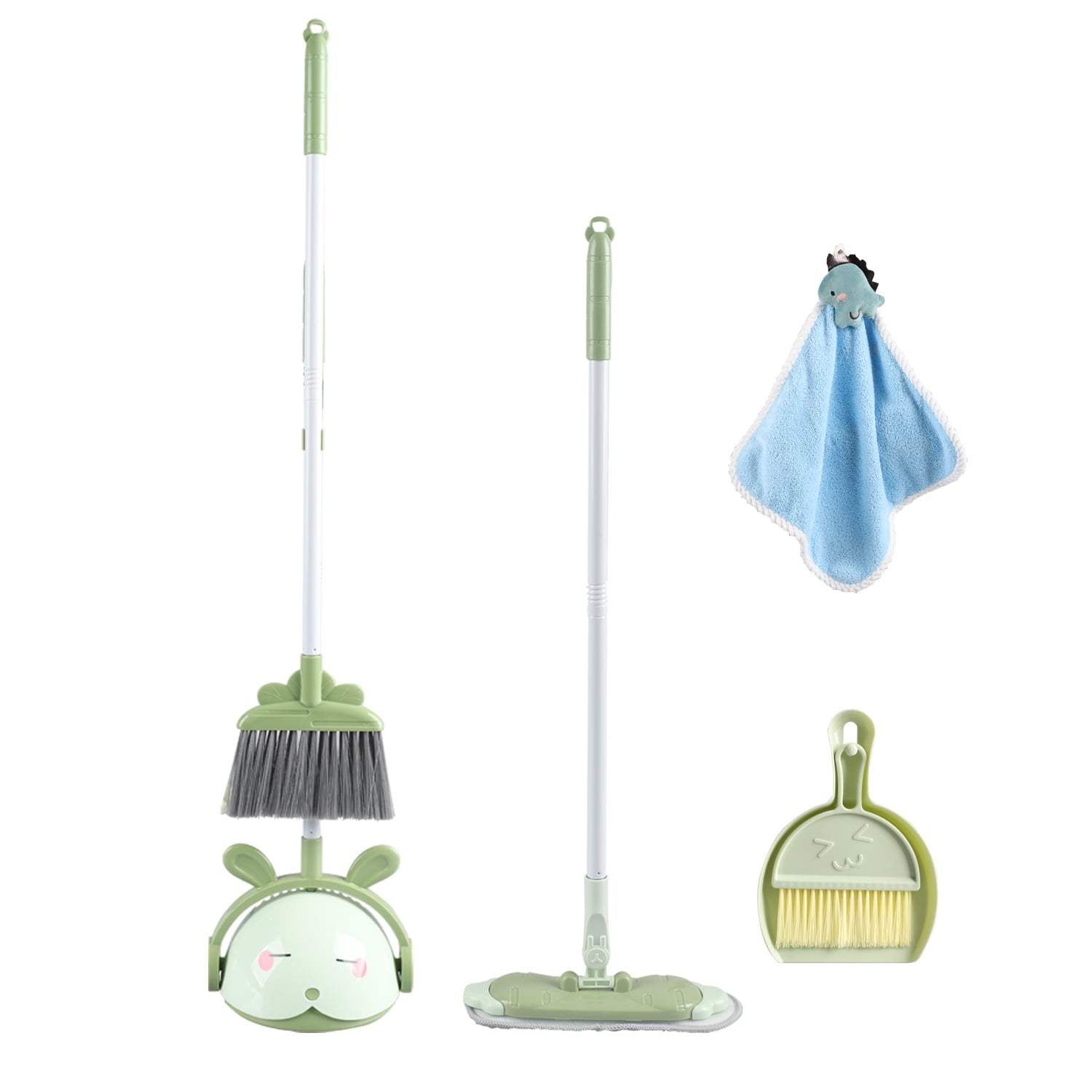 Midoneat Kids Cleaning Toy Set for Toddler Children， Pretend Play House Cleaning Tools Set Include House Keeping Broom and Dust Pan ，Mop，Brush，Cleaning Cloth (Green Color)