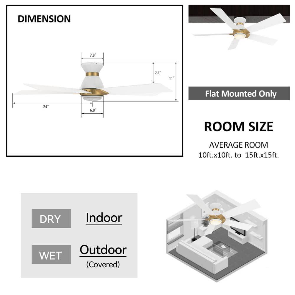 CARRO Aspen 48 in Dimmable LED IndoorOutdoor White Smart Ceiling Fan with Light and Remote Works with AlexaGoogle Home