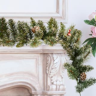 Astella 6 ft. Snow Cashmere Mix Pine Garland 106-Tips and Pinecones and Berry CG100