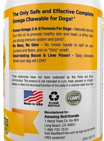 Amazing Nutritionals Omega 3 Chews Pure Fish Oil Daily Dog Supplement