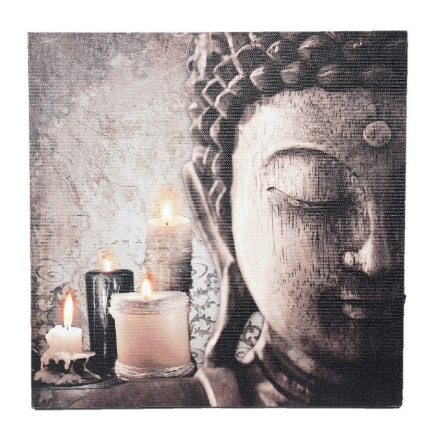 Luxenhome Zen Buddha And Candles Lighted Canvas Print Brown