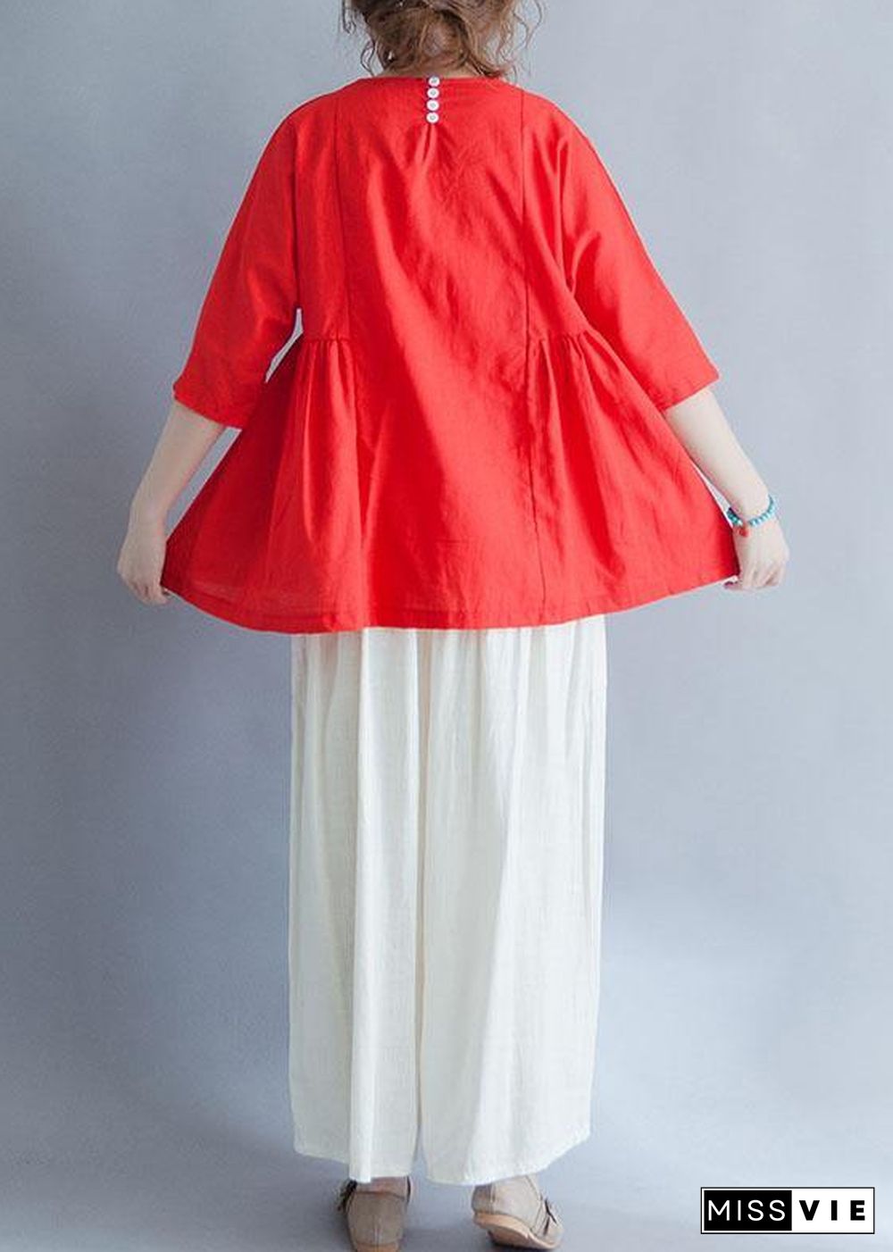 Modern half sleeve cotton shirts women red tunic blouses summer