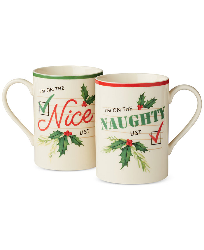 Lenox Naughty and Nice 2-Piece Printed Porcelain Mug Set