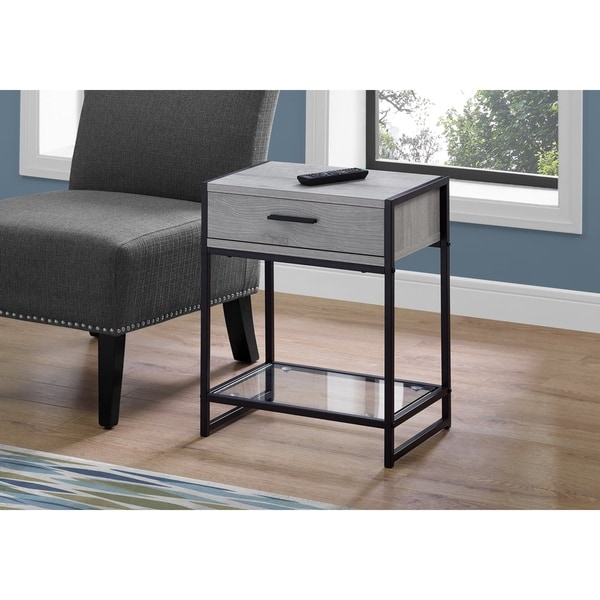 Accent Table， Side， End， Nightstand， Lamp， Storage Drawer， Living Room， Bedroom， Metal， Laminate， Tempered Glass