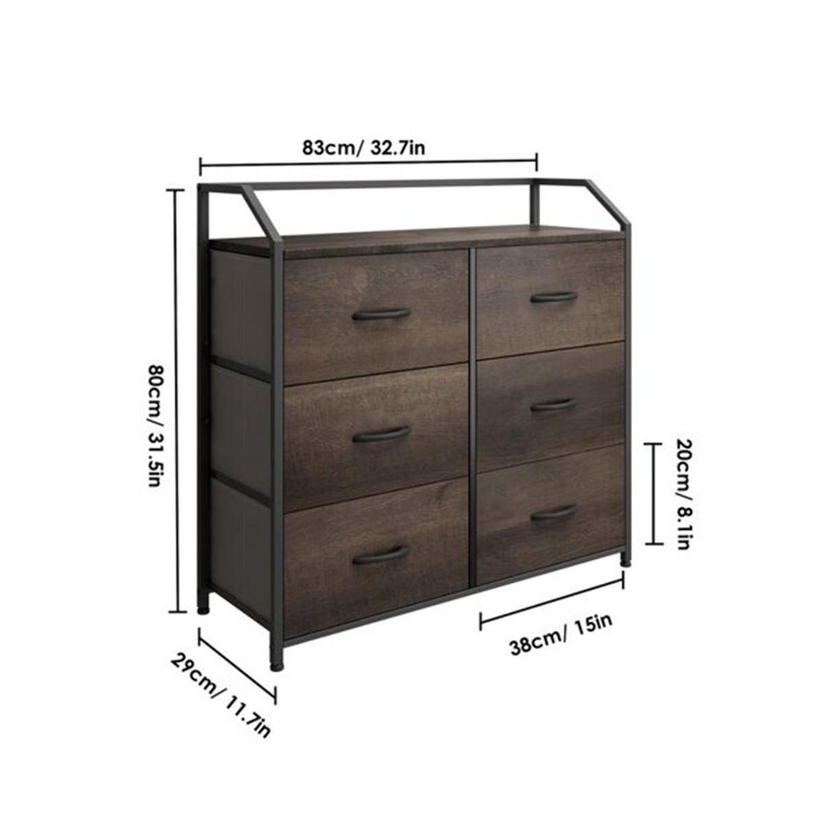 Homfa Fabric Dresser with 6 Drawers Wide Chest of Drawers with Wood Top Sturdy Metal Frame Furniture Storage Tower for Bedroom, Closets, Hallway, Entryway, Dark Brown