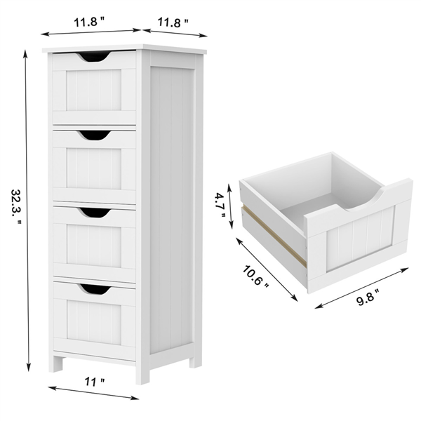 Topeakmart 4 Drawers Free Standing Floor Bathroom Cabinet White