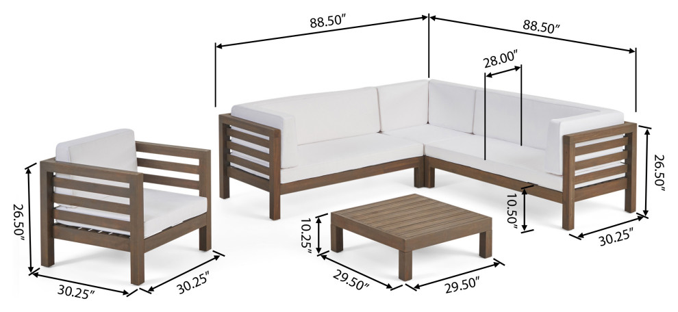 Emma Outdoor 6 Seater Acacia Wood Sectional Sofa and Club Chair Set   Transitional   Outdoor Lounge Sets   by GDFStudio  Houzz