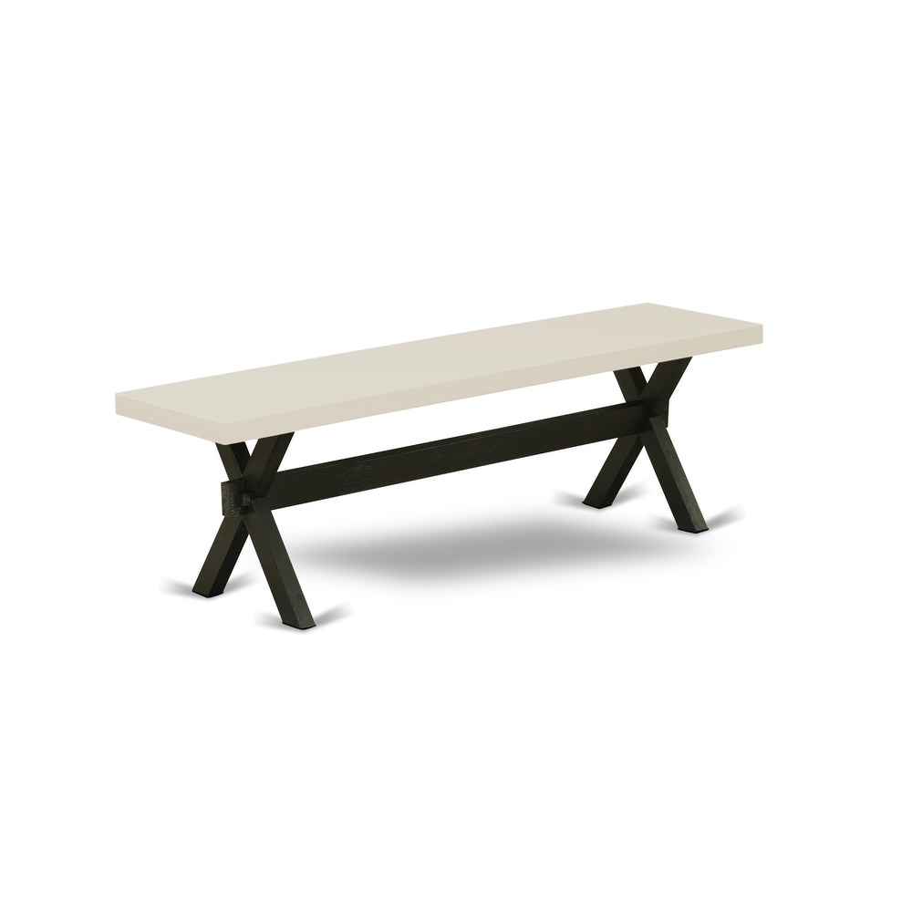 East West Furniture X Style Modern Dining Room Bench with Wooden Seat(Finish Options)