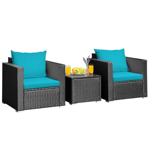 3-Pieces Metal Frame Patio Conversation Rattan Furniture Set - Overstock - 37532327