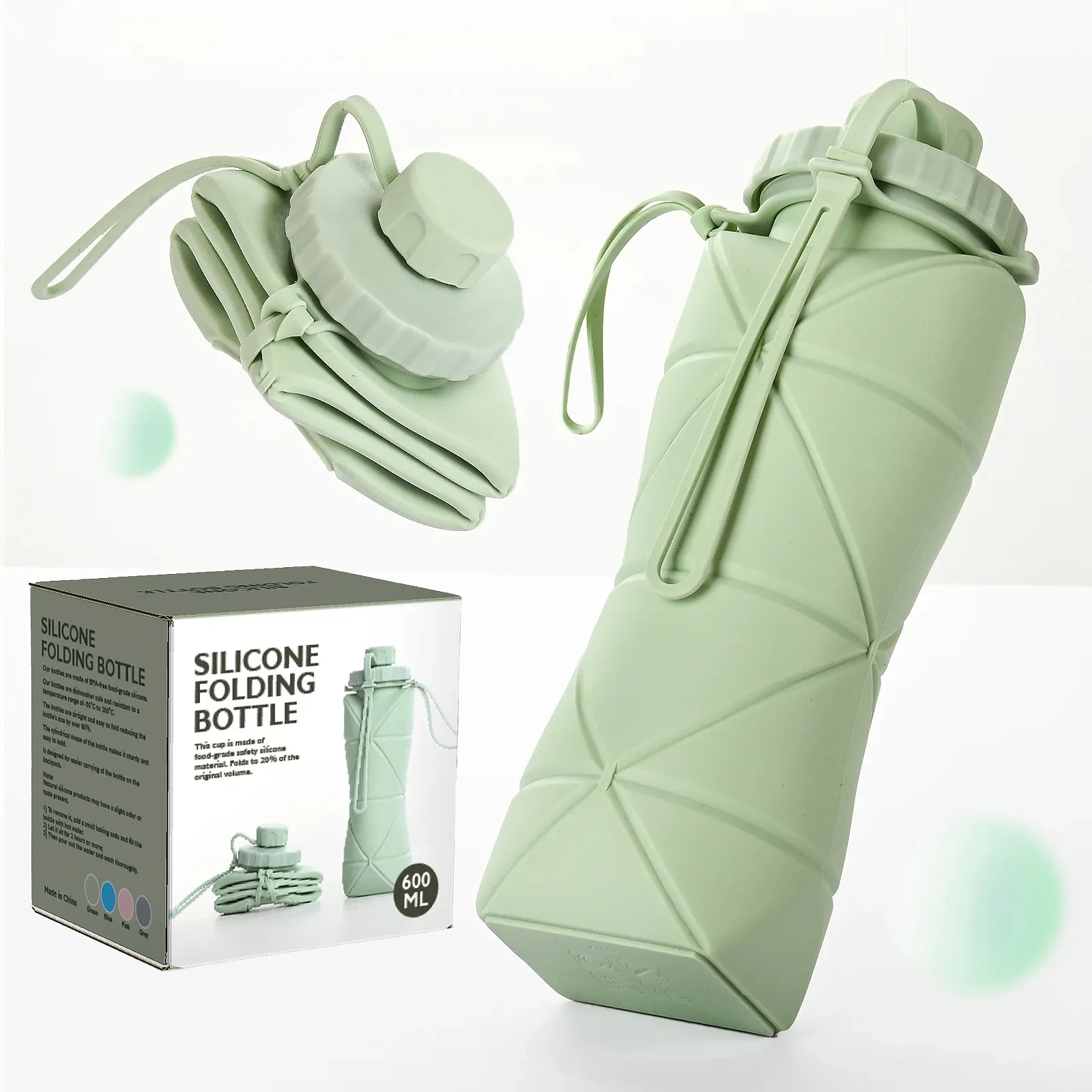 Folding Silicone Water Bottle Sports Water Bottle Outdoor Travel Portable Water Cup Running Riding Camping Hiking Kettle