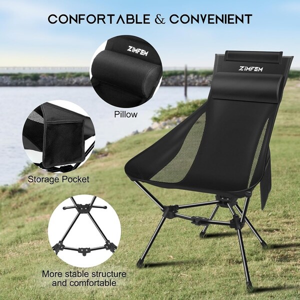 Portable Camping Chair with Headrest and Storage bag，Lightweight Foldable Chair