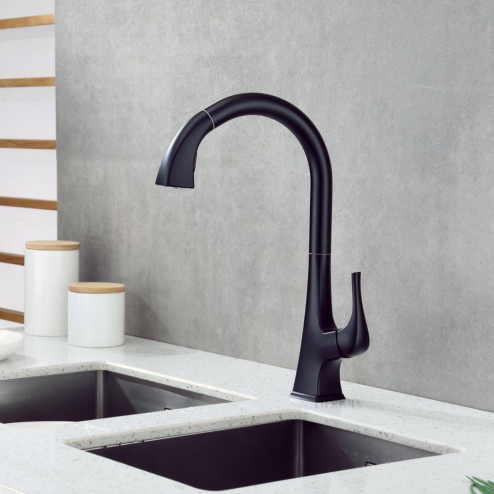 LUXIER Single-Handle Pull-Down Sprayer Kitchen Faucet with 2-Function Sprayhead in Matte Black KTS20-TM