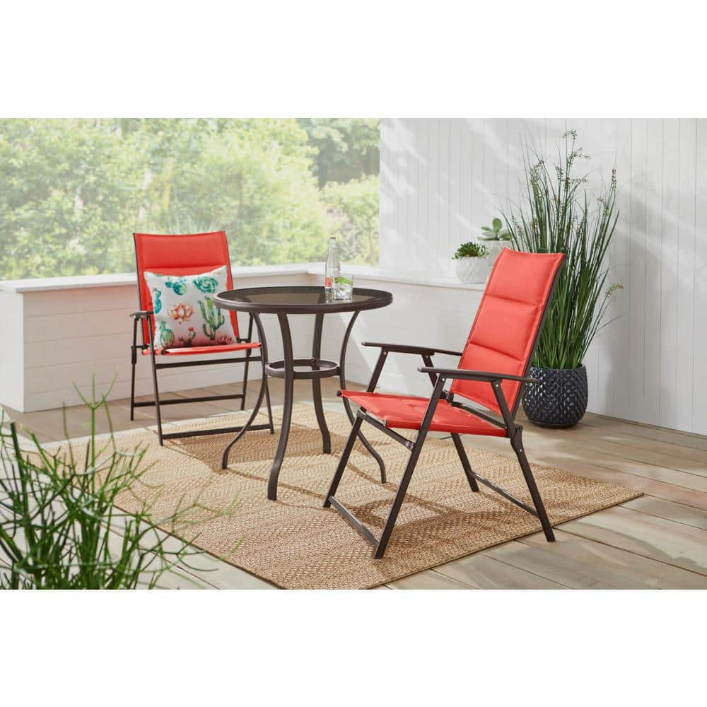 StyleWell Mix and Match Steel Padded Sling Folding Outdoor Patio Dining Chair in Ruby Red (2-Pack) FDS50249-2PK-RU