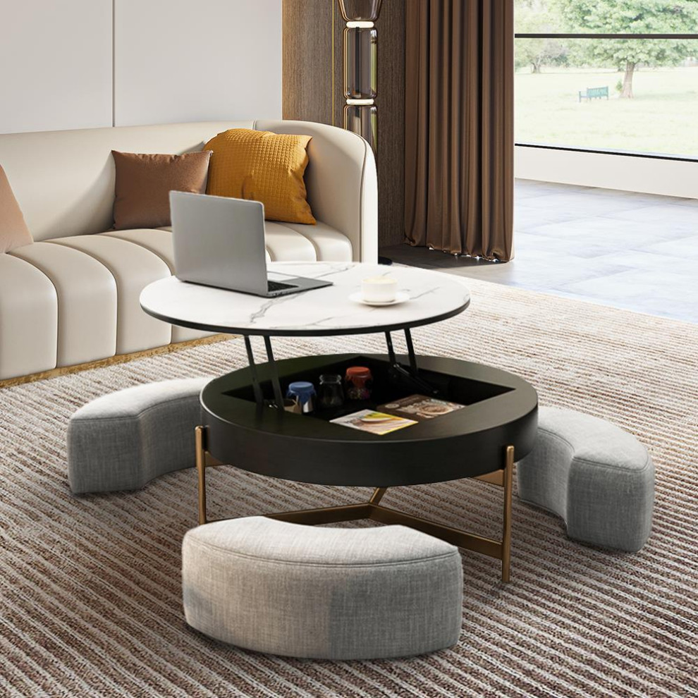 Round Modern Coffee Table With Storage Sintered Stone   Contemporary   Coffee Tables   by Miron Demid LLC  Houzz