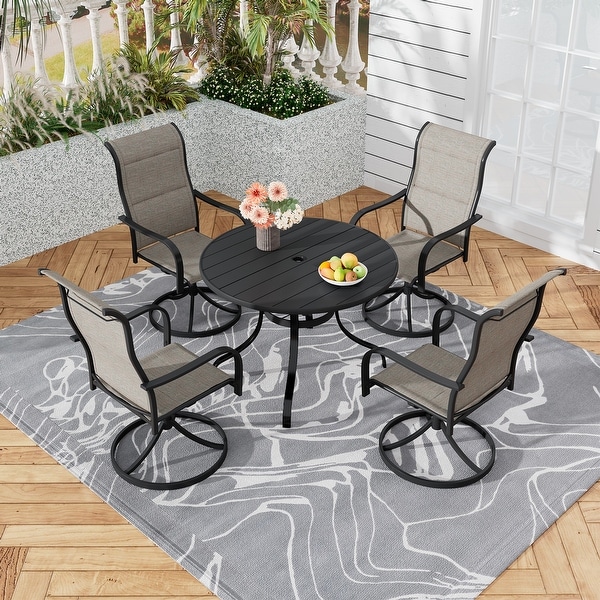 5 Pieces Dining Set with Swivel Textlene Chairs