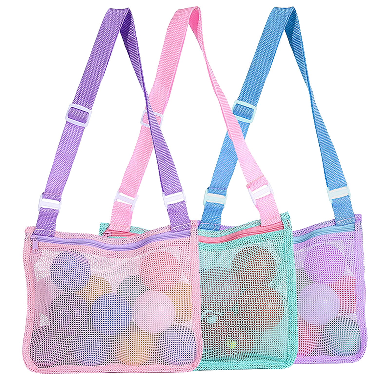 Angela & Alex Beach Toy Mesh Beach Bag Kids Shell Collecting Bag Beach Sand Toy Seashell Bag Mesh Pool Bag Beach Toys Sand Toys Swimming Accessories for Boys and Girls(Only Bags,A Set of 3)