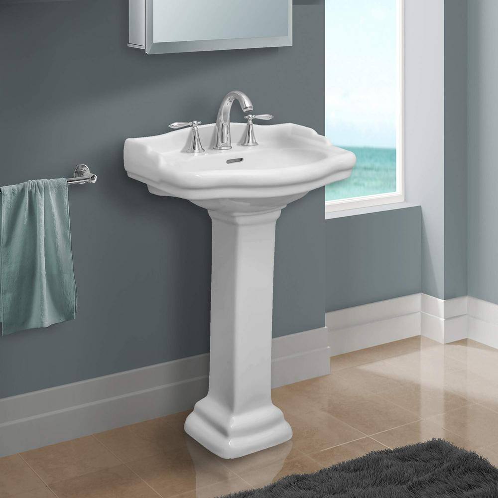 FINE FIXTURES Roosevelt 18 in. Pedestal Vitreous China Rectangular Vessel Sink in White with Overflow 4 in. Faucet Hole RS18W4