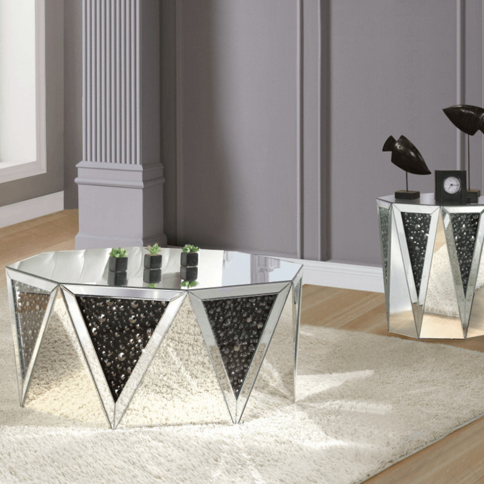 24 quotSilver And Faux Crystals Octagon Mirrored End Table   Contemporary   Side Tables And End Tables   by HomeRoots  Houzz