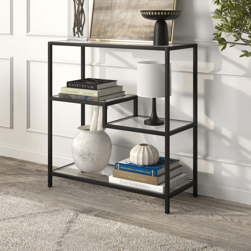 36 quotBlack Metal And Glass Four Tier Etagere Bookcase   Bookcases   by HomeRoots  Houzz